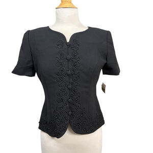 Vintage Talbots Petites Black Embellished Short Sleeve Blazer 6P
